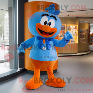 Maskot karakter av en blå...