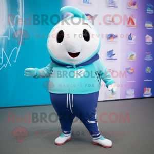 Cyan Narwhal mascot costume character dressed with a Joggers and Shoe clips