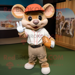 Brown Mouse mascot costume character dressed with a Baseball Tee and Ties