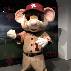 Brown Mouse mascot costume character dressed with a Baseball Tee and Ties