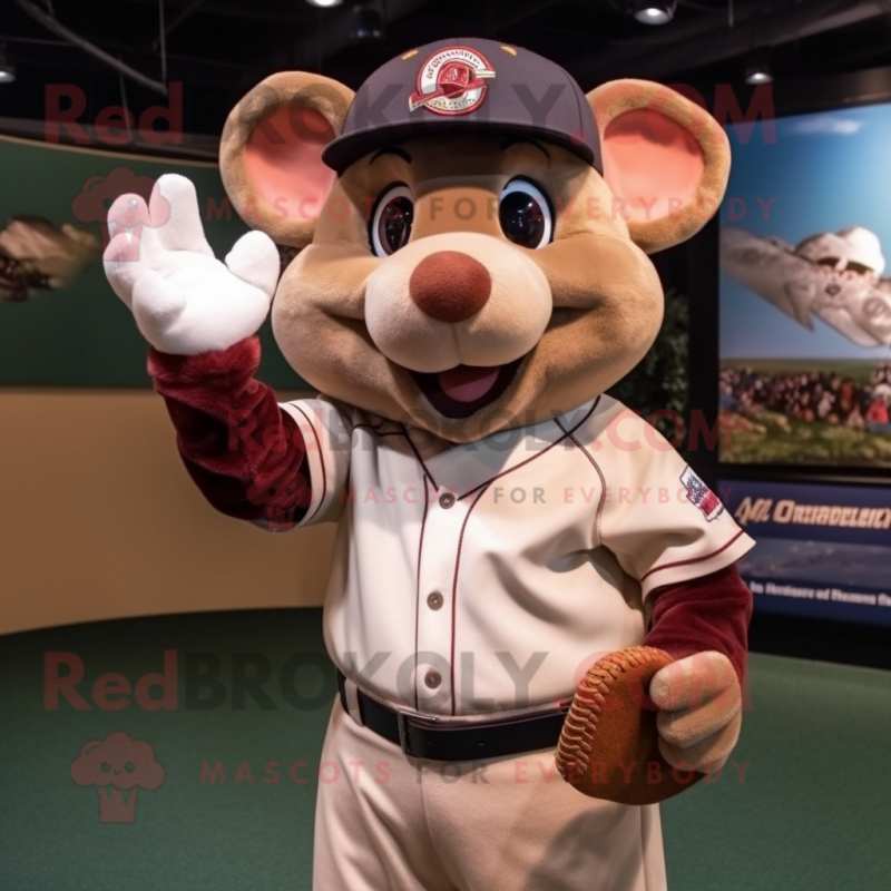 Brown Mouse mascot costume character dressed with a Baseball Tee and Ties