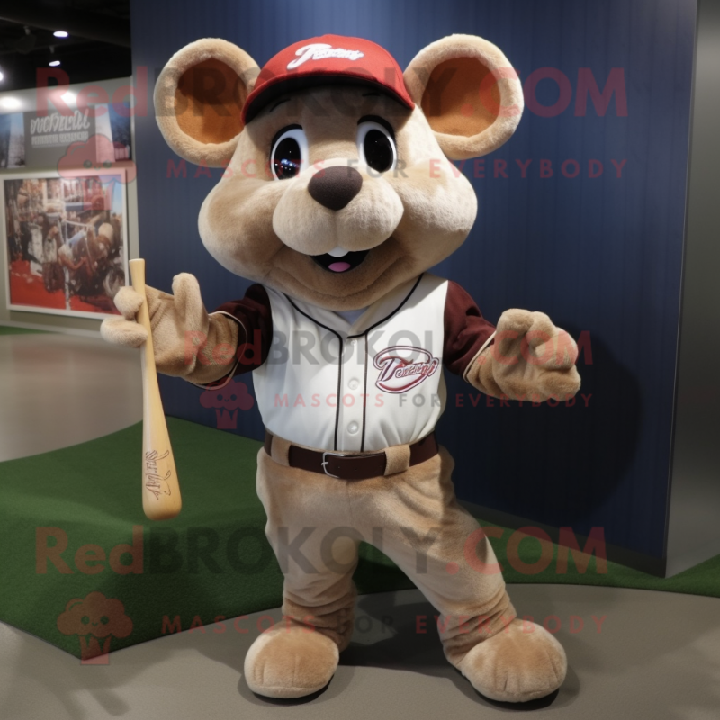 Brown Mouse mascot costume character dressed with a Baseball Tee and Ties