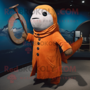 Rust Narwhal mascot costume character dressed with a Turtleneck and Shawl pins