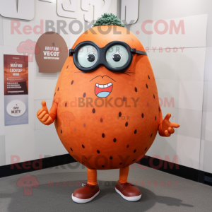 Rust Melon mascot costume character dressed with a Rash Guard and Eyeglasses