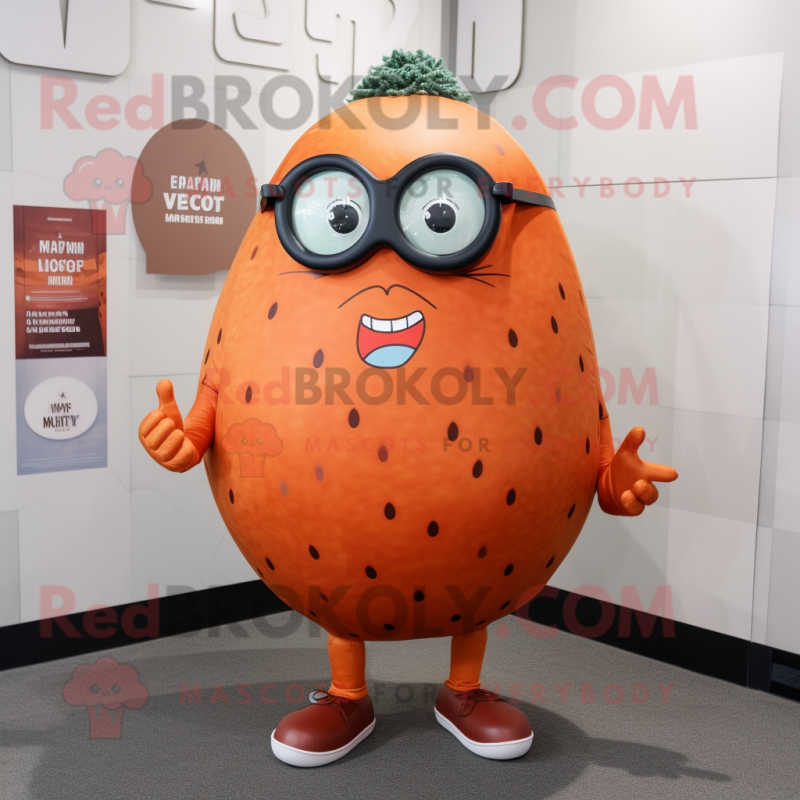 Rust Melon mascot costume character dressed with a Rash Guard and Eyeglasses Rust Melon mascot costume character dressed with a Rash Guard and Eyeglasses