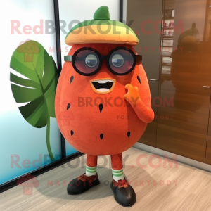 Rust Melon mascot costume character dressed with a Rash Guard and Eyeglasses