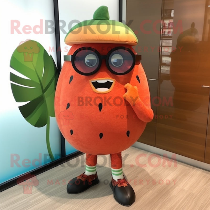 Rust Melon mascot costume character dressed with a Rash Guard and Eyeglasses Rust Melon mascot costume character dressed with a Rash Guard and Eyeglasses
