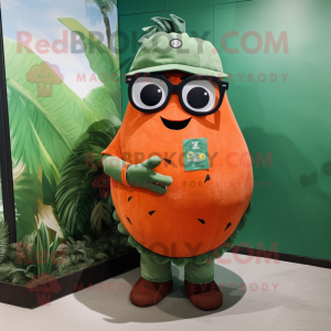 Rust Melon mascot costume character dressed with a Rash Guard and Eyeglasses