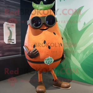 Rust Melon mascot costume character dressed with a Rash Guard and Eyeglasses