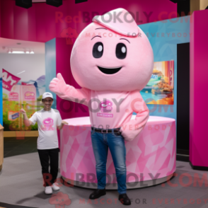 Fantasia de mascote de um Sorvete rosa com jeans e cachecóis - Mascotes de sorvete - REBROKO_412740 - RedBrokoly.com