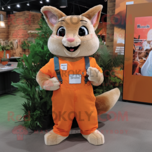 Orange Chinchilla mascot costume character dressed with a Overalls and Rings