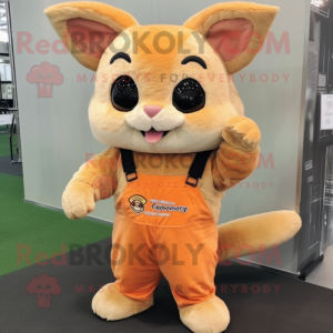 Orange Chinchilla mascot costume character dressed with a Overalls and Rings