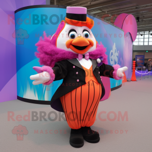 Magenta Clown Fish mascot costume character dressed with a Tuxedo and Hair clips