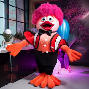 Magenta Clown Fish mascot costume character dressed with a Tuxedo and Hair clips