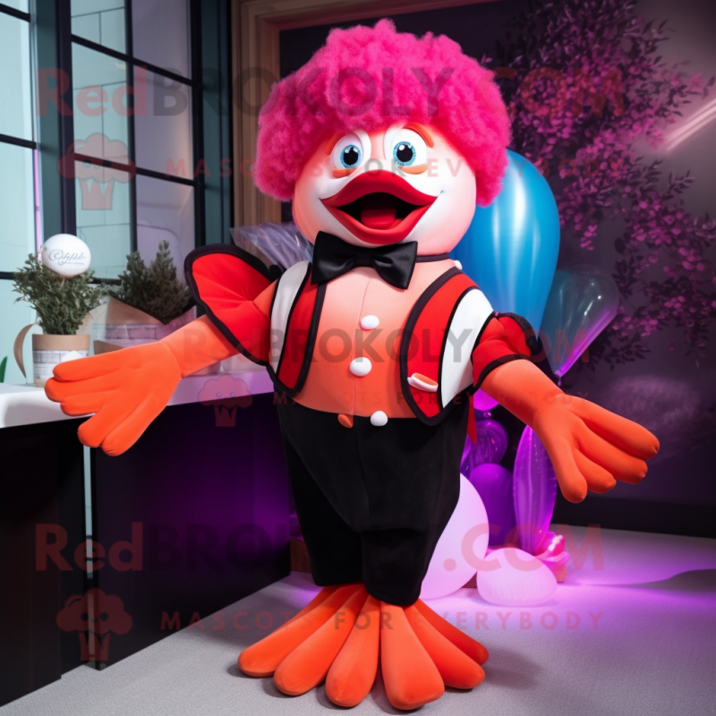 Magenta Clown Fish mascot costume character dressed with a Tuxedo and Hair clips Magenta Clown Fish mascot costume character dressed with a Tuxedo and Hair clips