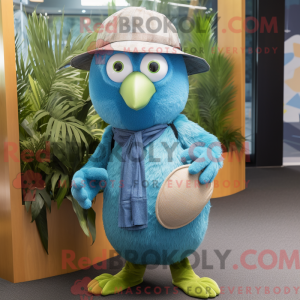 Maskot-karakter av en cyan...