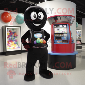 Black Gumball Machine mascot costume character dressed with a Tank Top and Tote bags