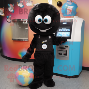 Black Gumball Machine mascot costume character dressed with a Tank Top and Tote bags