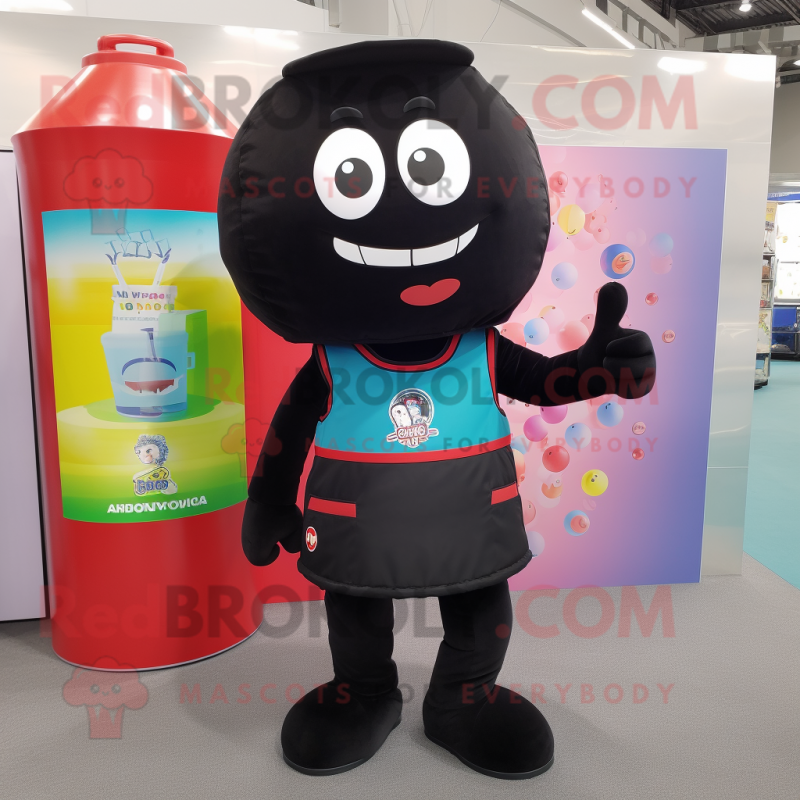 Black Gumball Machine mascot costume character dressed with a Tank Top and Tote bags