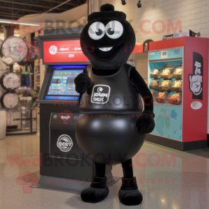 Black Gumball Machine mascot costume character dressed with a Tank Top and Tote bags