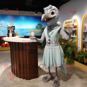 Gray Seagull mascot costume character dressed with a Cocktail Dress and Watches