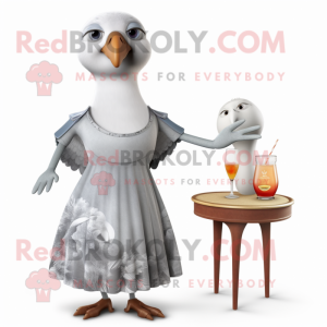 Gray Seagull mascot costume character dressed with a Cocktail Dress and Watches