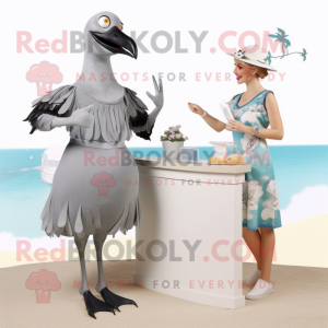 Gray Seagull mascot costume character dressed with a Cocktail Dress and Watches