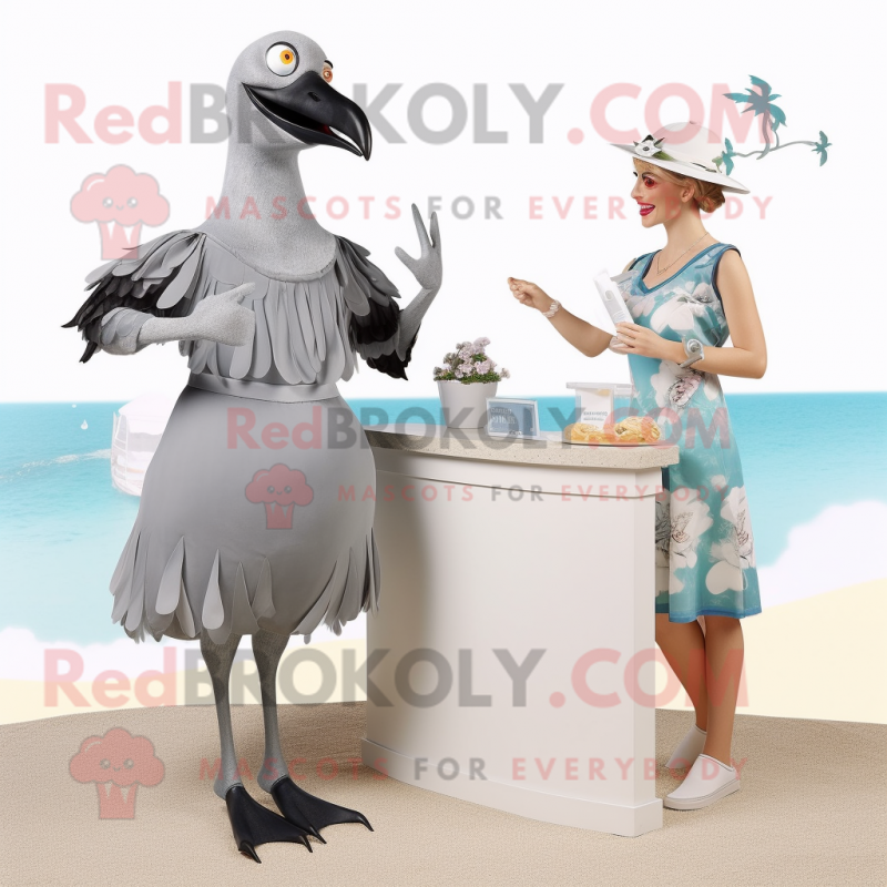 Gray Seagull mascot costume character dressed with a Cocktail Dress and Watches Gray Seagull mascot costume character dressed with a Cocktail Dress and Watches