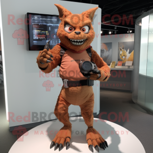 Rust Gargoyle mascot costume character dressed with a Jeggings and Smartwatches