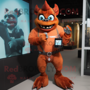 Rust Gargoyle mascot costume character dressed with a Jeggings and Smartwatches