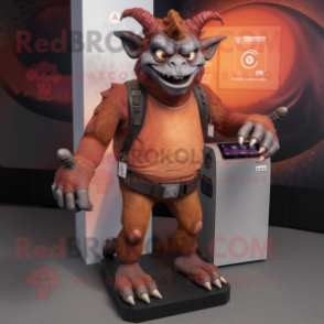 Rust Gargoyle mascot costume character dressed with a Jeggings and Smartwatches