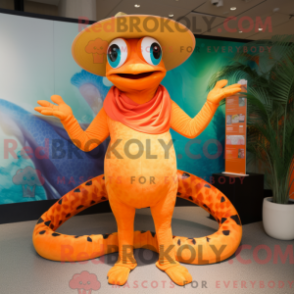 Mascottekostuum oranje python met bikini en hoeden - Oranje mascottes - REBROKO_413139 - RedBrokoly.com