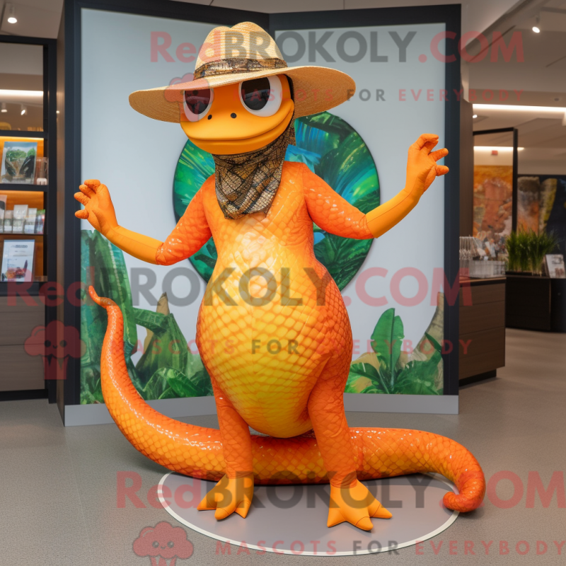 Mascottekostuum oranje python met bikini en hoeden - Oranje mascottes - REBROKO_413141 - RedBrokoly.com