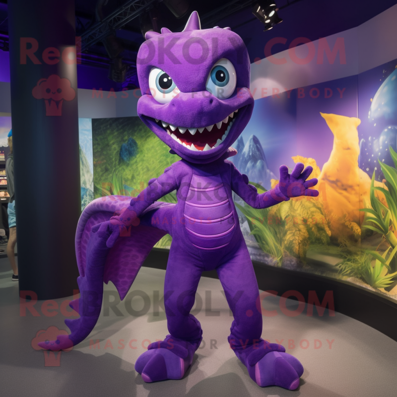 Purple Hydra mascot costume character dressed with a Skinny Jeans and Foot pads