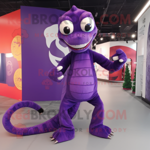 Purple Hydra mascot costume character dressed with a Skinny Jeans and Foot pads