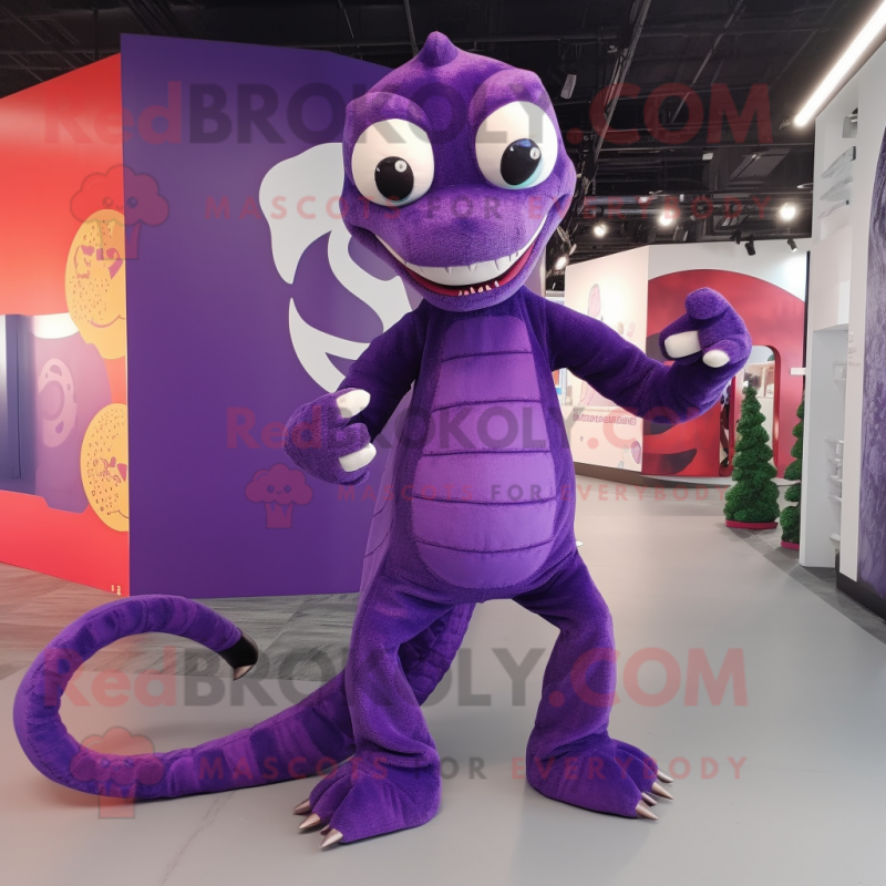 Purple Hydra mascot costume character dressed with a Skinny Jeans and Foot pads Purple Hydra mascot costume character dressed with a Skinny Jeans and Foot pads