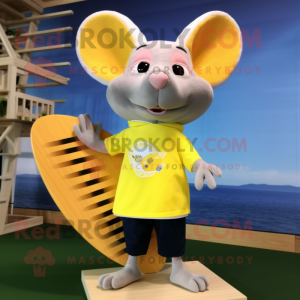 Lemon Yellow Mouse mascot costume character dressed with a Board Shorts and Cufflinks