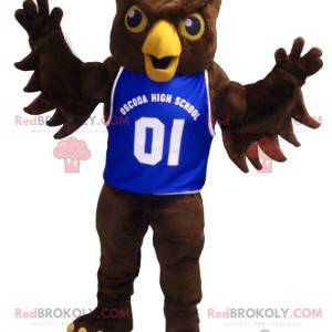 Brown owl mascot with a blue jersey - Redbrokoly.com