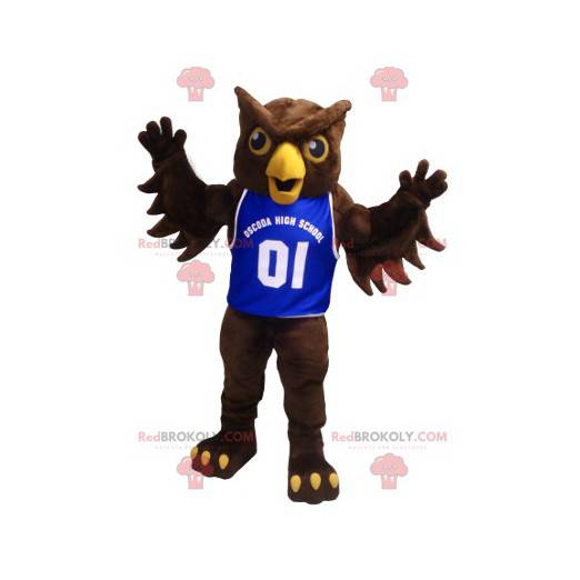 Brown owl mascot with a blue jersey - Redbrokoly.com