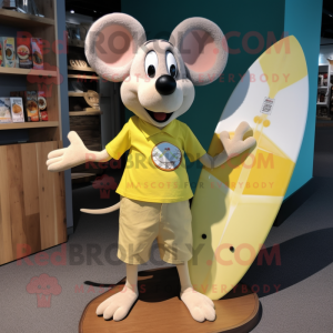 Lemon Yellow Mouse mascot costume character dressed with a Board Shorts and Cufflinks