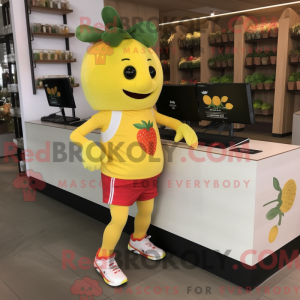 Maskotkarakter av et gult...