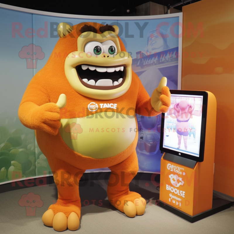 Orange Ogre mascot costume character dressed with a Bikini and Watches Orange Ogre mascot costume character dressed with a Bikini and Watches