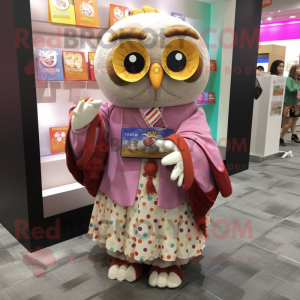 nan Owl mascot costume character dressed with a Wrap Skirt and Coin purses