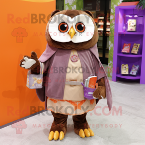 nan Owl mascot costume character dressed with a Wrap Skirt and Coin purses