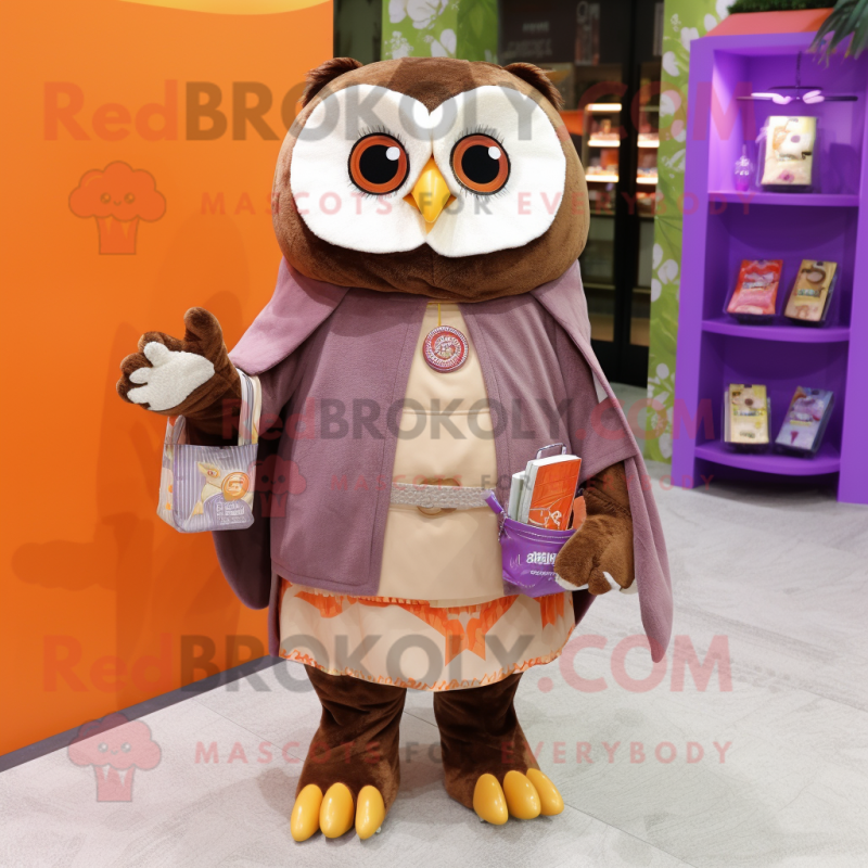 nan Owl mascot costume character dressed with a Wrap Skirt and Coin purses nan Owl mascot costume character dressed with a Wrap Skirt and Coin purses