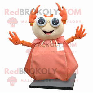 Peach Crab mascot costume character dressed with a A-Line Dress and Tote bags