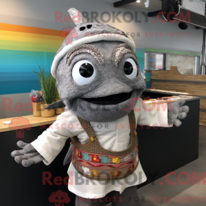 Postava maskota šedé ryby...