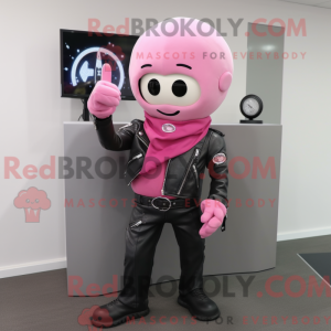 Maskotfigur av en rosa...