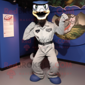 Navy Snake mascot costume character dressed with a Bermuda Shorts and Suspenders