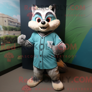 Maskotfigur af en cyan...
